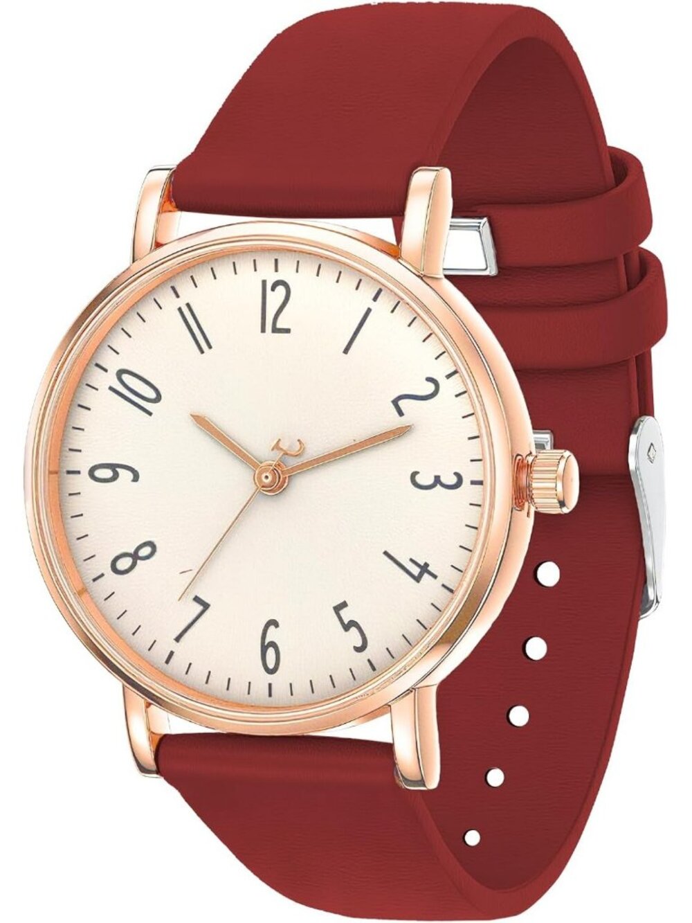 Women's Red Leather Strap Waterproof Gold Analog Fashion Quartz Wrist Watch